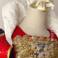 Embroidered red satin cape detail from Snow White 2025 princess costume