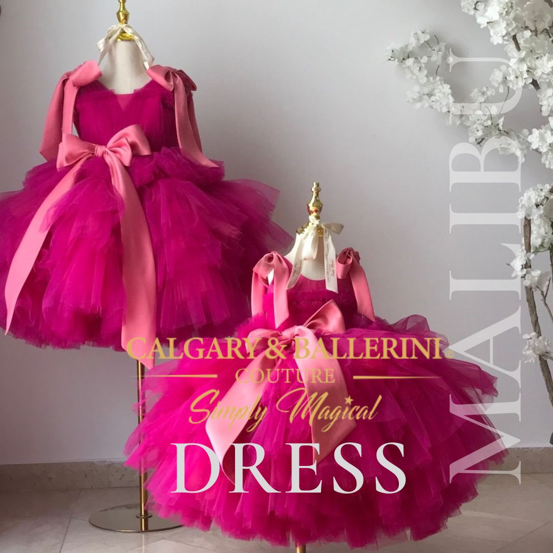 Hot pink tulle first birthday dress for baby girl