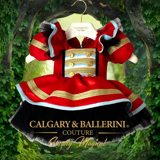Where to buy handmade red and gold heirloom circus dresses by Calgary and Ballerini online.