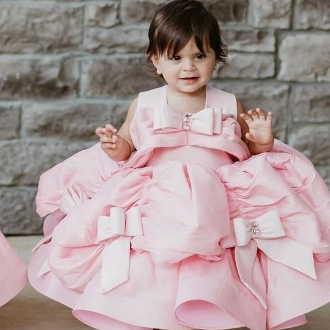 Buy Luxury Pink Coquette Parisian Royale Milestone Birthday Gown – Bespoke Designer Ruffled Dress for First Birthday Portraits and Royal Themes, Calgary and Ballerini.