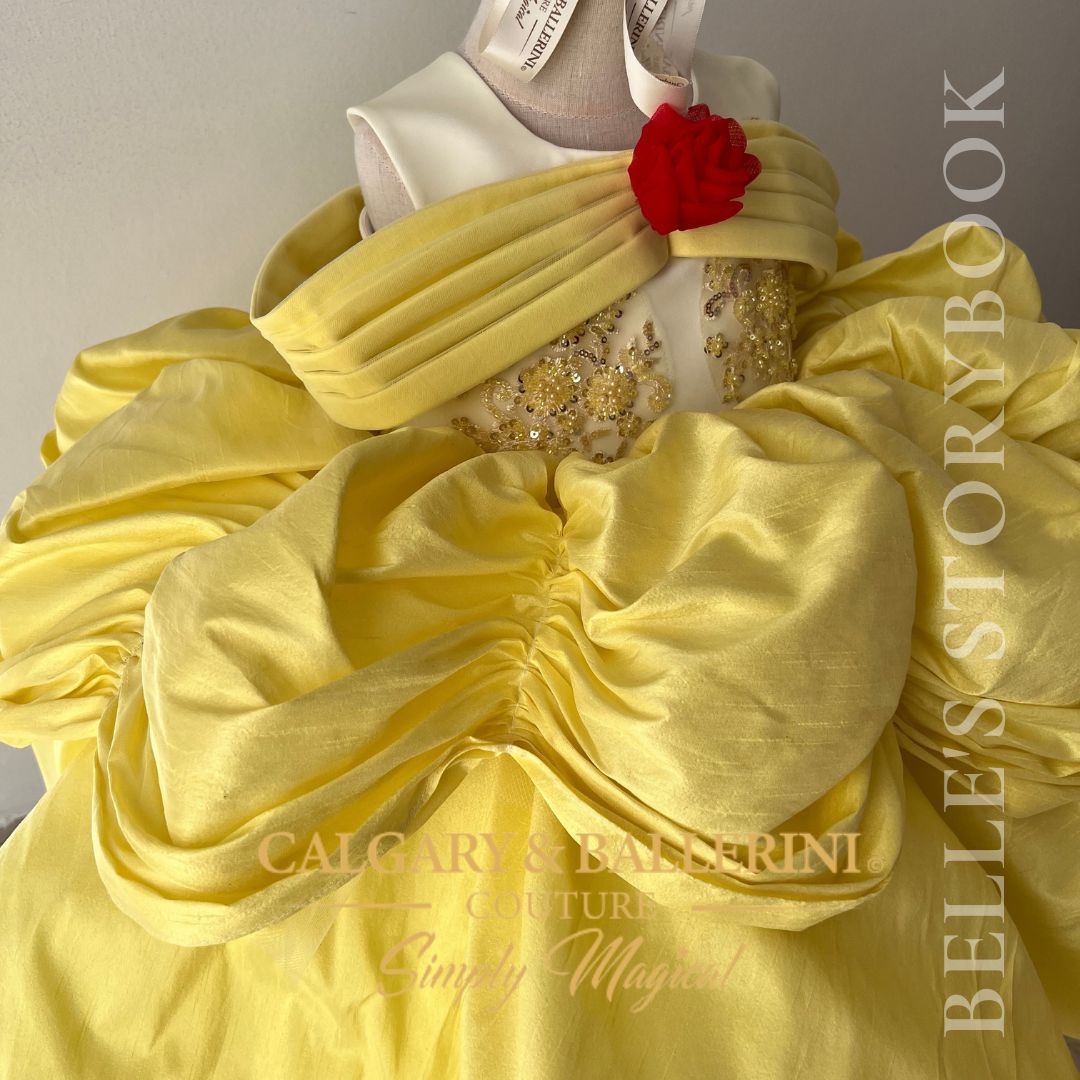 Shop Toddler Yellow Dress Princess Fairytale Style – High-End Boutique Birthday Gown with Shimmering Fabric and Royal Puff Skirt, Calgary and Ballerini.