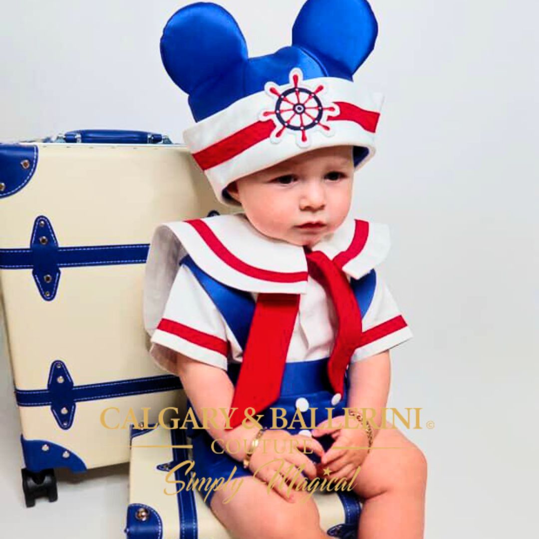 Handmade Boys Sailor Hat – Luxury Nautical Accessory for Cruise Themed Outfits and Professional Milestone Photography, Calgary and Ballerini.