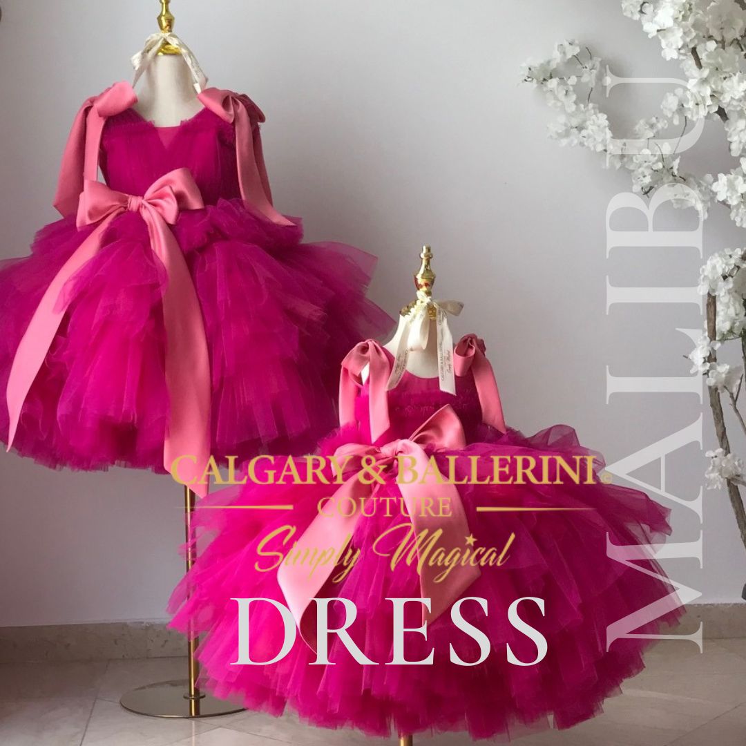 Bespoke Pink Doll Theme Dress – Back View featuring Adjustable Luxury Corset and Large Satin Bow for Girls Birthday Events, Calgary and Ballerini.