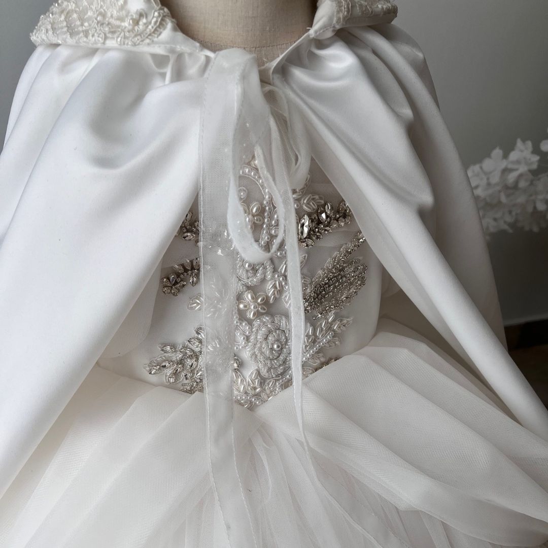 First Communion Dress |  Cinderella White Cape