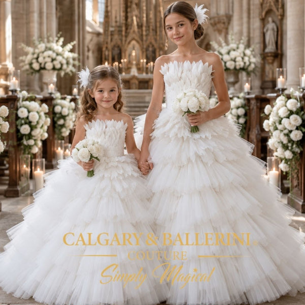 White feather ball gown for girls