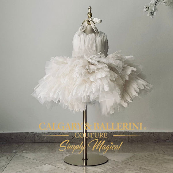 Pure white goose feather dress for girls