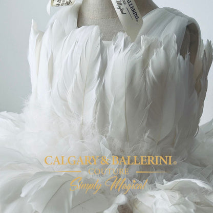 Feather White (Ages 6M–16Y) Kids Luxury Party Girls Dress