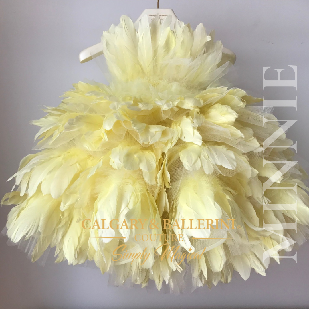 Knee Length yellow feather dress