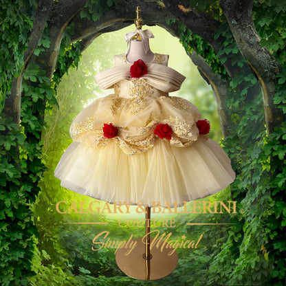 Outrageous Showstopping Golden Rose Heirloom Kids Couture Dress (Ages 1–8 yrs)
