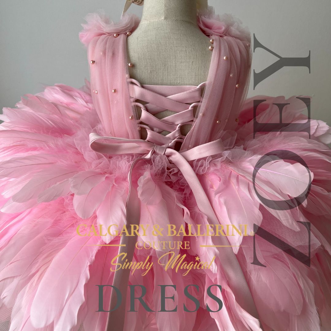 lace up back on pink satin and tulle with pearls