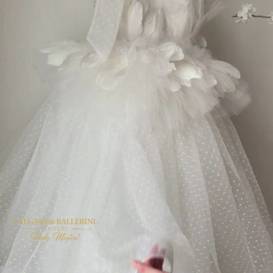 white feather dress for flower girls and first communion