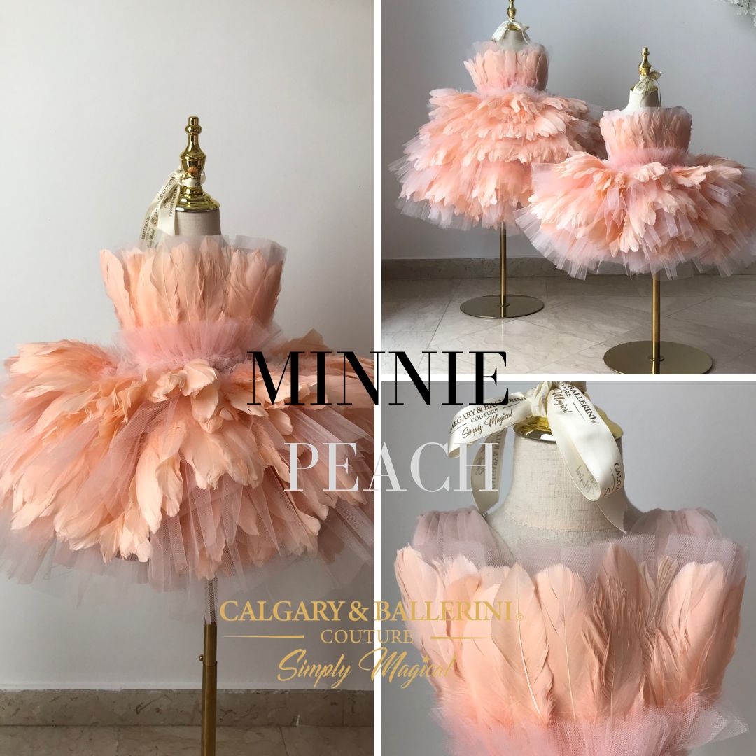 Minnie Knee length feather dress in color peach