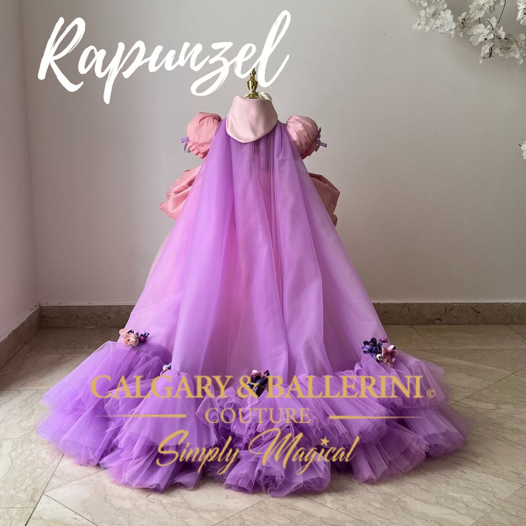 Disney Princess Rapunzel Princess Dress: Floor-Length Gown with Tulle Train