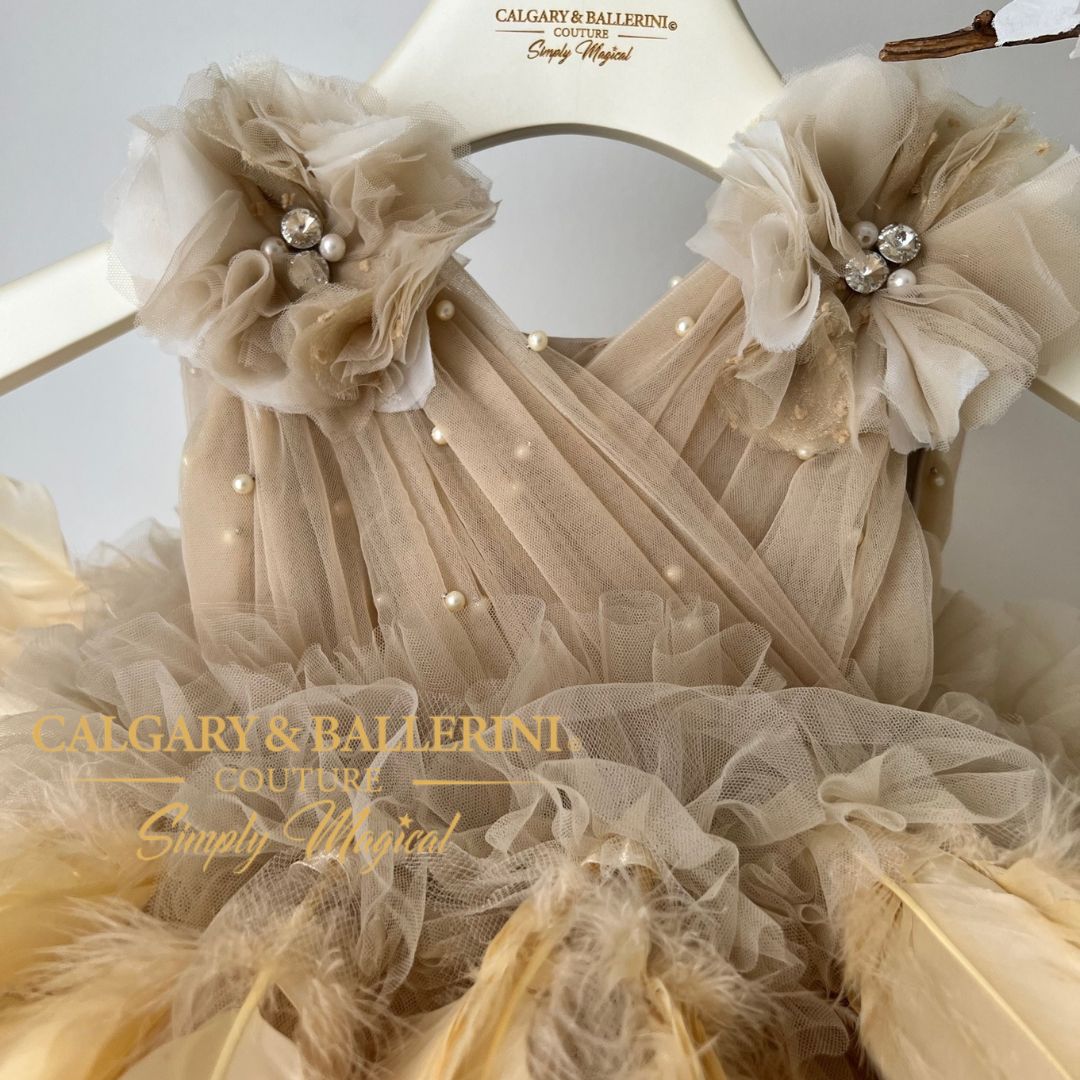 Gold Feather Flower Girl Dress | Handmade