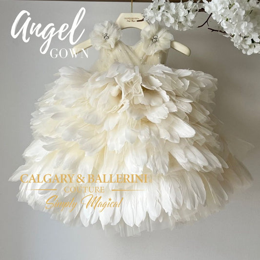 feather dress in ivory 