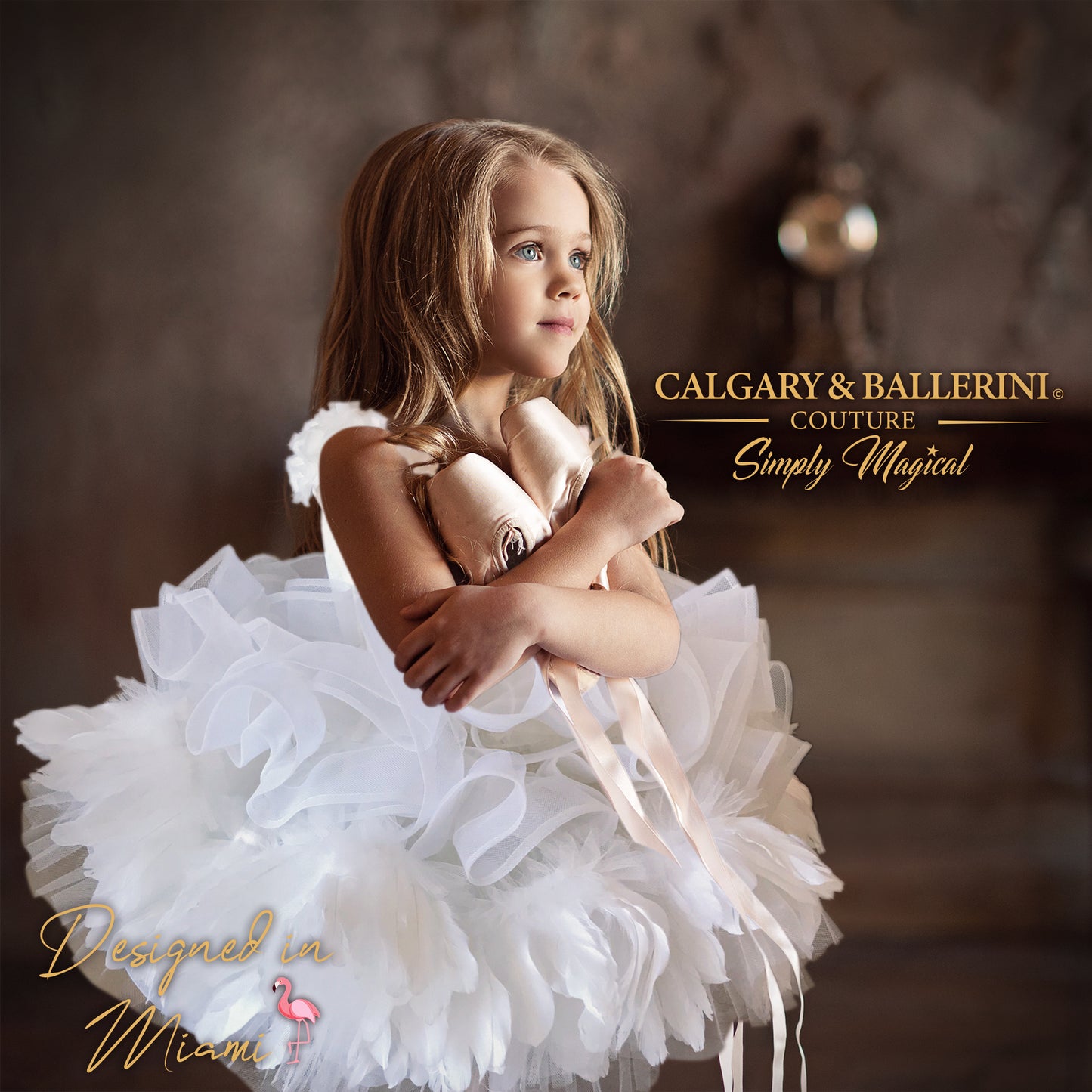 The white tutu dress for girls is a sweet, special occasion favorite. The "Tiffany" in the color "Snow" combines white ballerina style with a classic and sophisticated look. This white knee-length tutu has delicate ruffle shoulders on the bodice and a full feather skirt