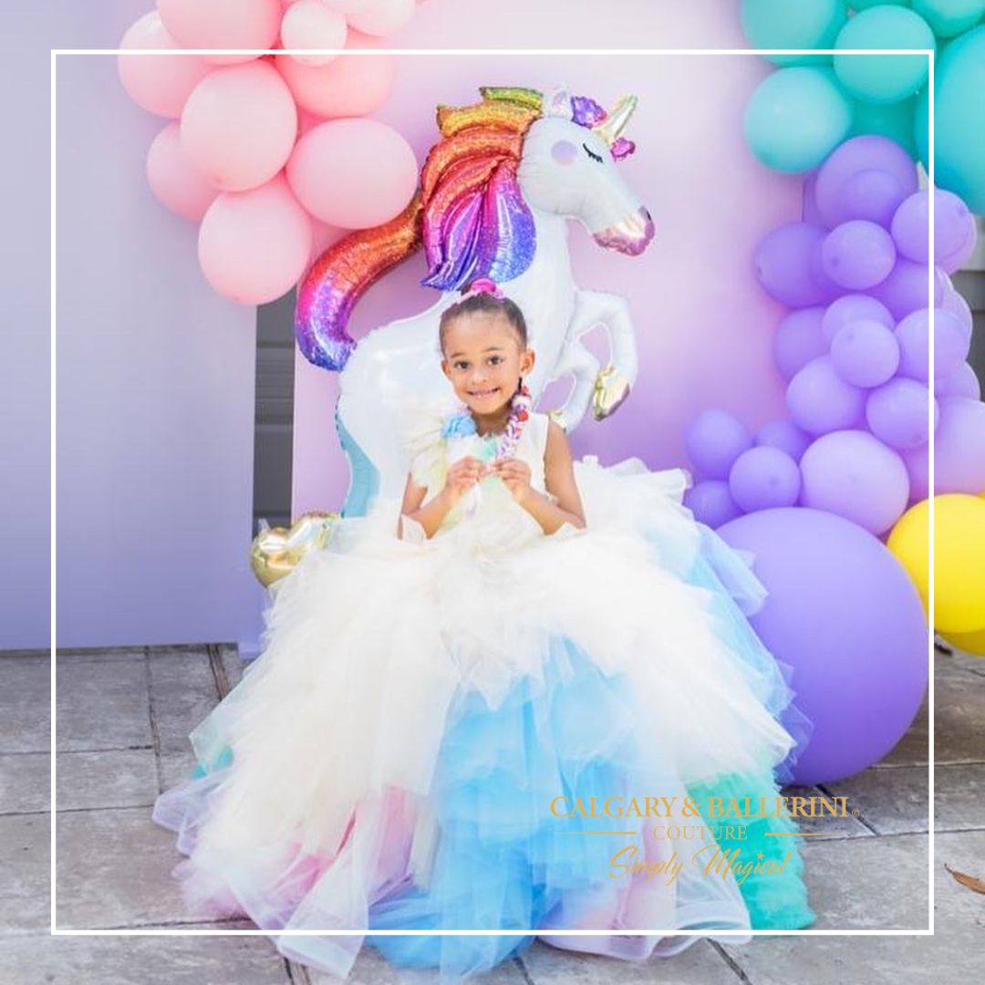 This adorable Unicorn birthday dress set comes with a tutu, headband, and more. Perfect for your little one's unicorn-themed birthday party!