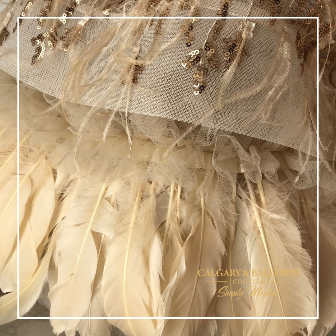 he sequins add a touch of glamour, while the feathers give the dress a fun and playful vibe. Plus, the gold color is perfect for adding a bit of luxury. So if you're looking for a truly unique and special dress for your child, look no further than custom kids couture fashion.