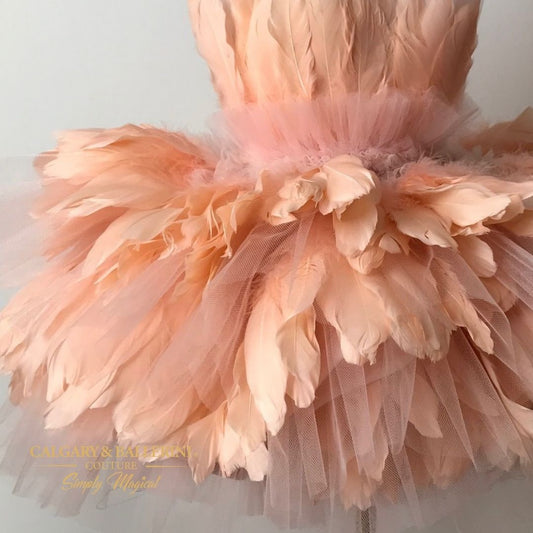 peach feather dress