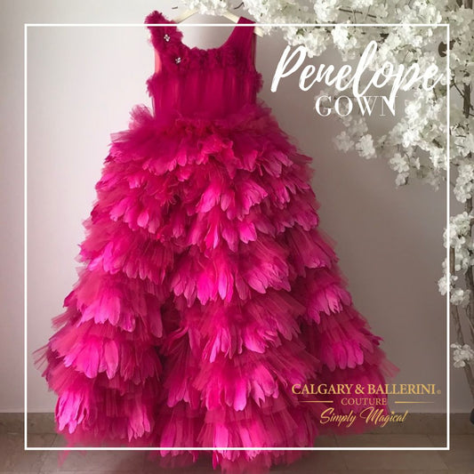 Luxury couture prom dress with hand-sewn feathers