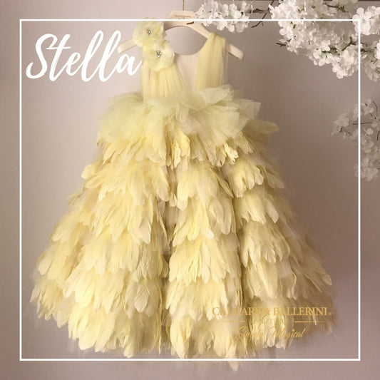 Luxury Floor-Length Yellow Feather Dress for Girls Special Events