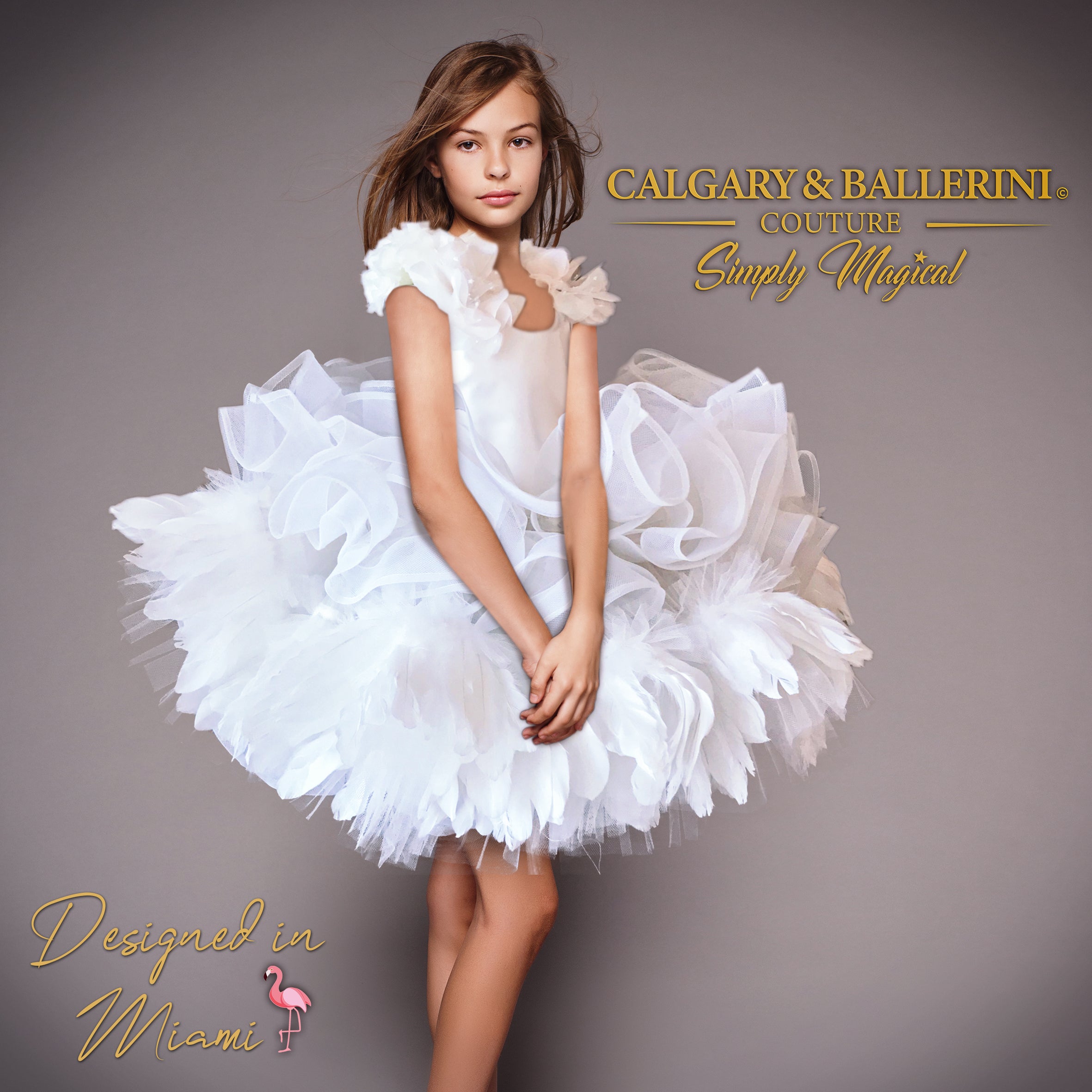 Girls Off Shoulder Flower Girl Dress with Feathers – Mia Bambina Boutique
